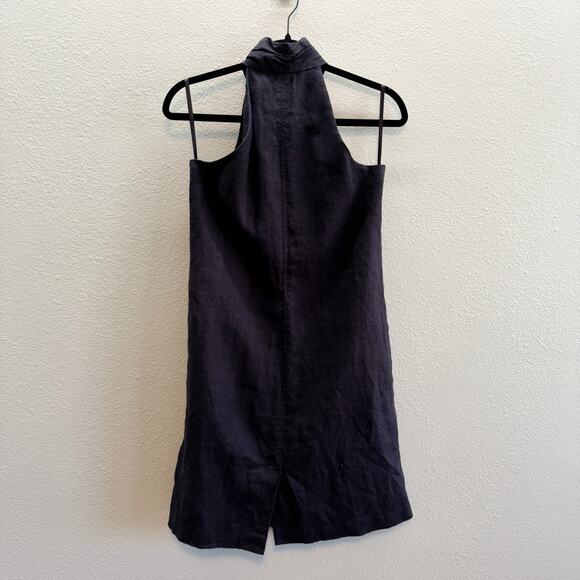Madison Black Linen Ruffle Drape Linen Sleeveless High Neck Dress - Small - Picture 1 of 8